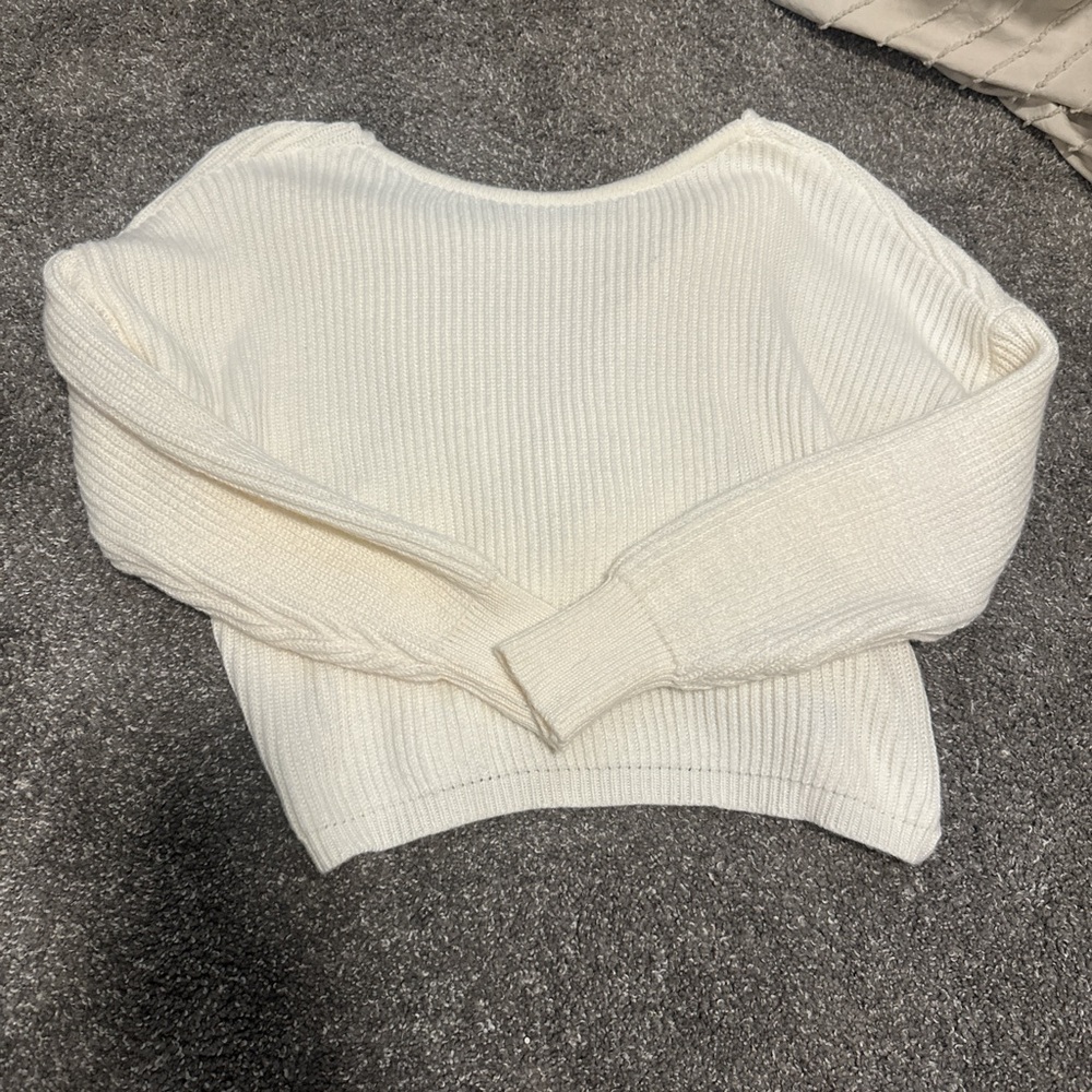 NWOT Cozy Cream Knit Sweater With Crossback
